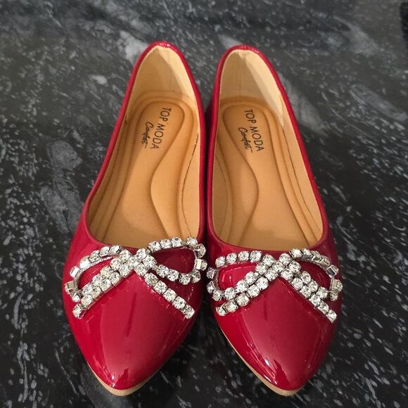 BRAND NEW TOP MODA COMFORT  with  RHINESTONE BOW WOMEN  FLAT R3 - Picture 2 of 15